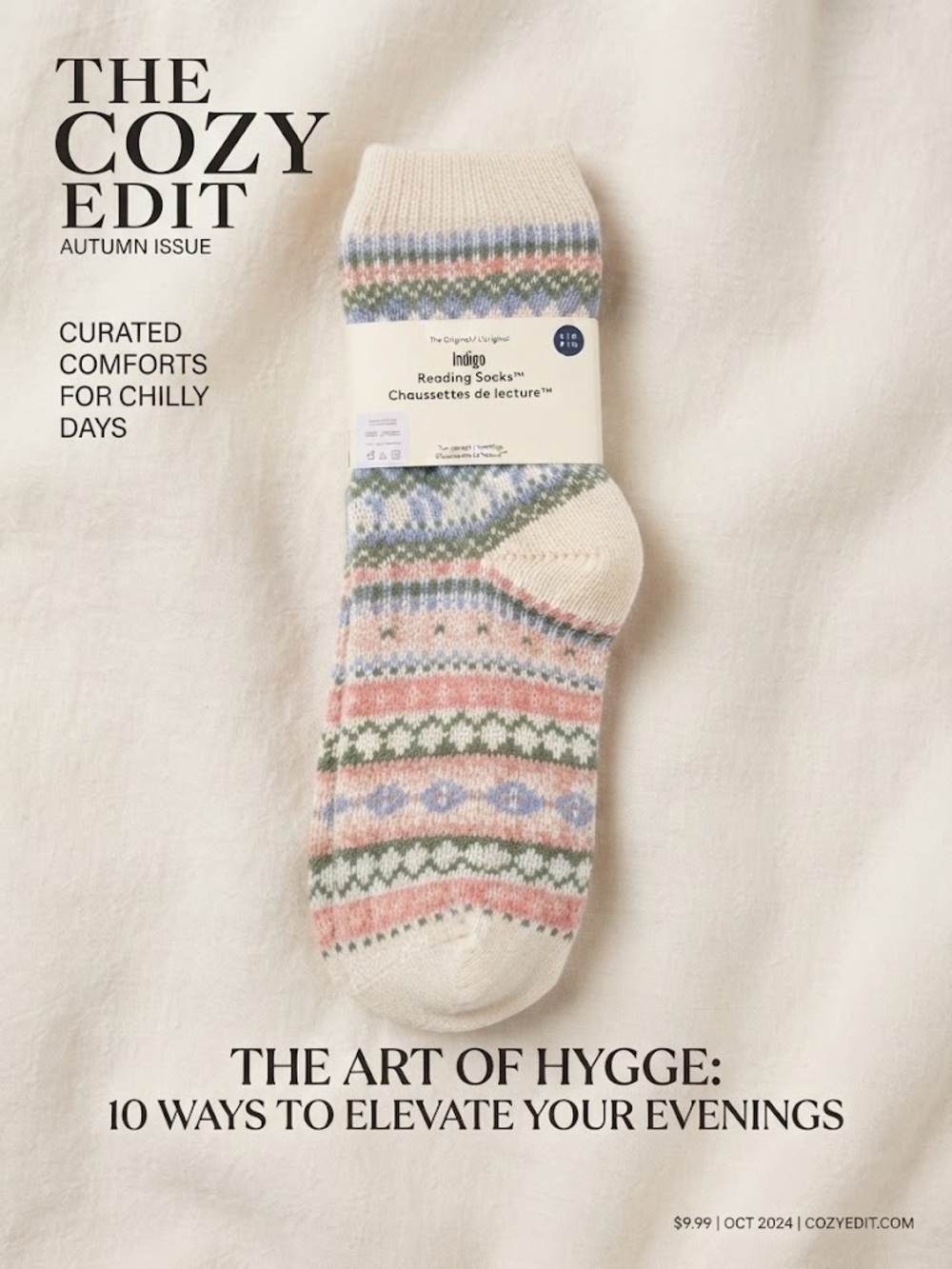 Indigo Multicolor Fair Isle Casual Readijg Knit Socks - White, Green, Peach, Pin